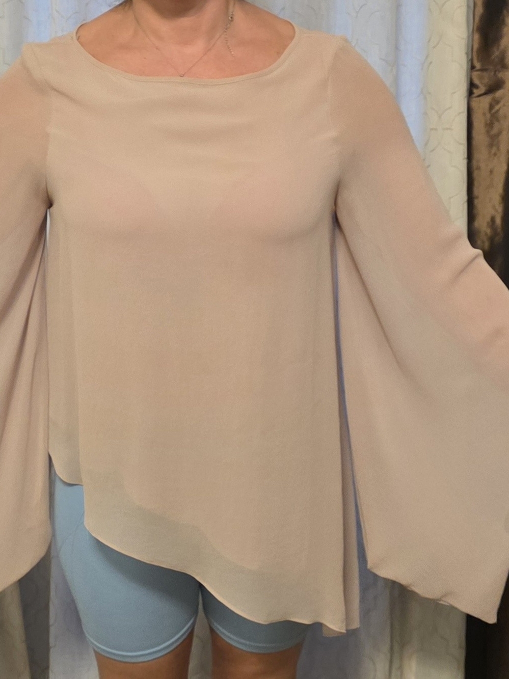 Topshop Light Blush Bell-Sleeve Blouse